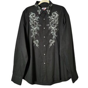 Acorn By Bob Goldfeder Mens Embroidered Western Long Sleeve Pearl Snap Shirt XL